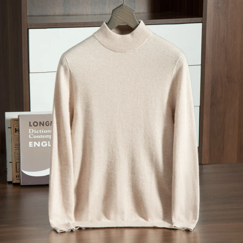 RONGYI Men 100% Cashmere Sweater Autumn Winter Classic Half-high collar Pullovers Super Lightweight Soft Warm Knitting Clothes J