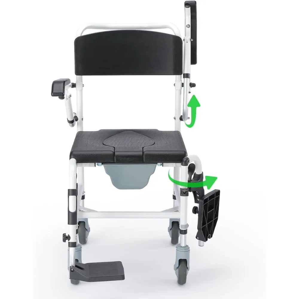 Chief Shower Chair with Wheels|with Drop Arms|Shower Wheelchair Easy Transfer|Bedside Commode Chair