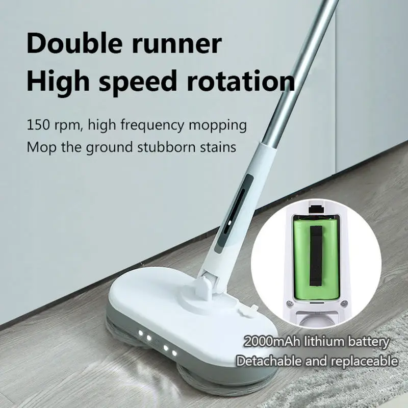 Rechargeable Cordless Electric Mop with LED light Dual-wheel High-speed Rotary Sweeper Automatic Water Spray Window Glass washer