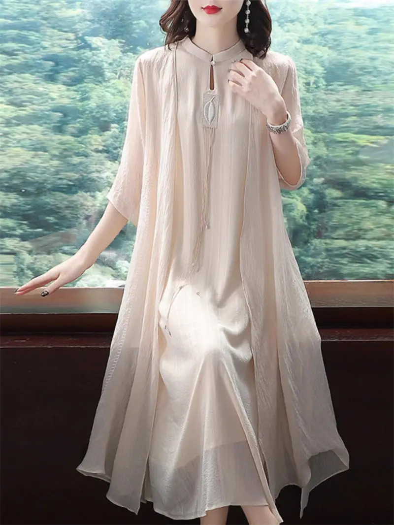 

Элегантный комплект Hanfu из 2 предметов: платье средней длины в стиле Ципао, женский китайский стиль Cheongsam — весенне-летний наряд 2023 года G814