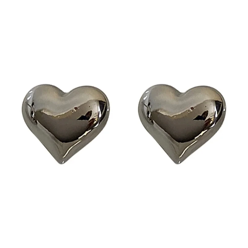 Korean Trend Metal Heart Stud Earrings for Women Punk Elegant Minimalist Smooth Love Eardrops Girl Party Jewelry Couple Gifts