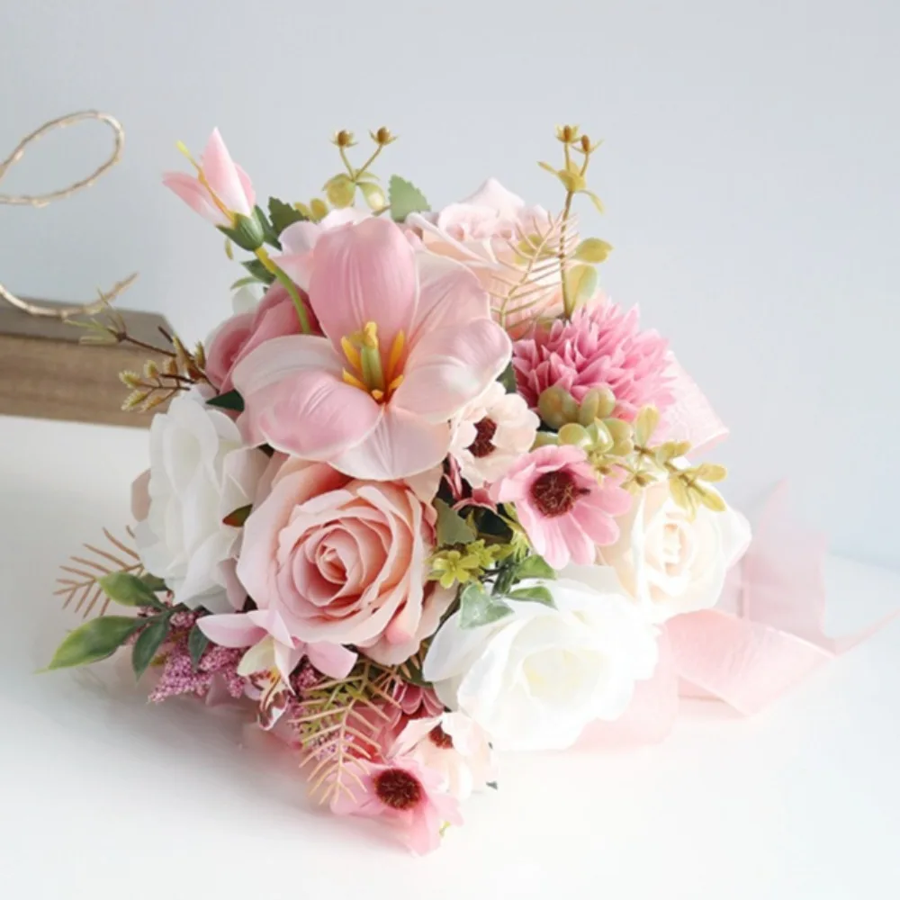 4Pcs Set Orchid Pink Artificial Flowers for Decoration Bridal Wedding Bouquet for Wedding Decoration Wedding Accessories