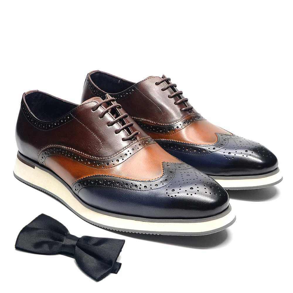 

Men's Dress Sneakers Genuine Leather Italian Full Grain Cowhide Wingtip Brogue Oxfords Business Casual Formal Shoes Brown / Blue