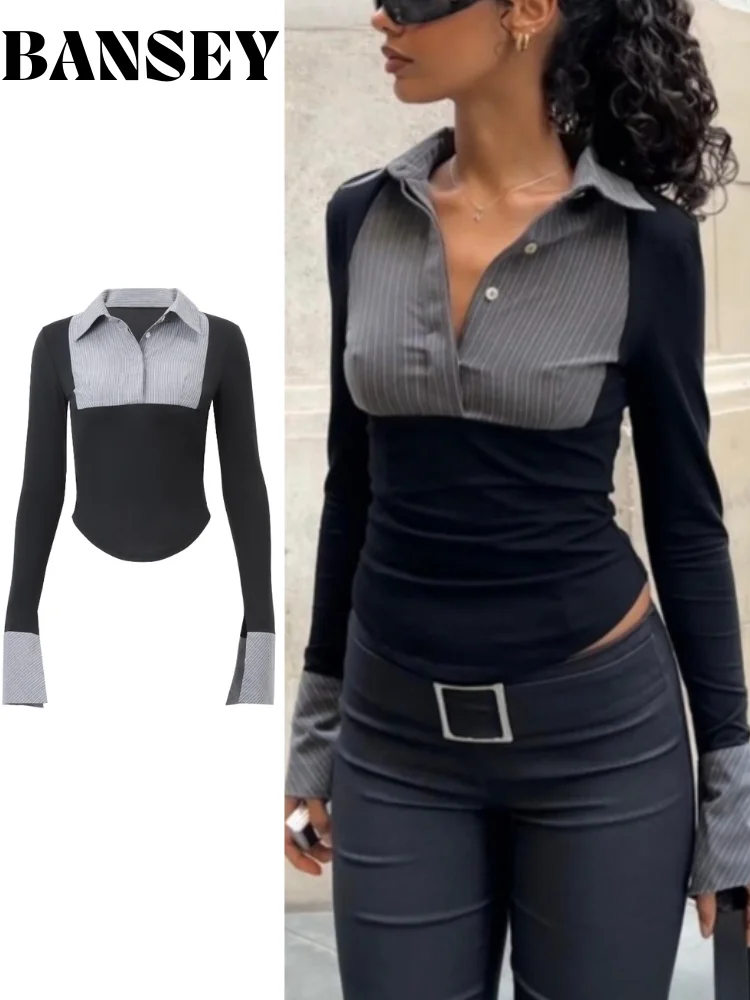 

2024 Spring Fashion All-Match Striped Polo Collar Long Sleeve Women's Slimming and Refining Temperament Inner Top