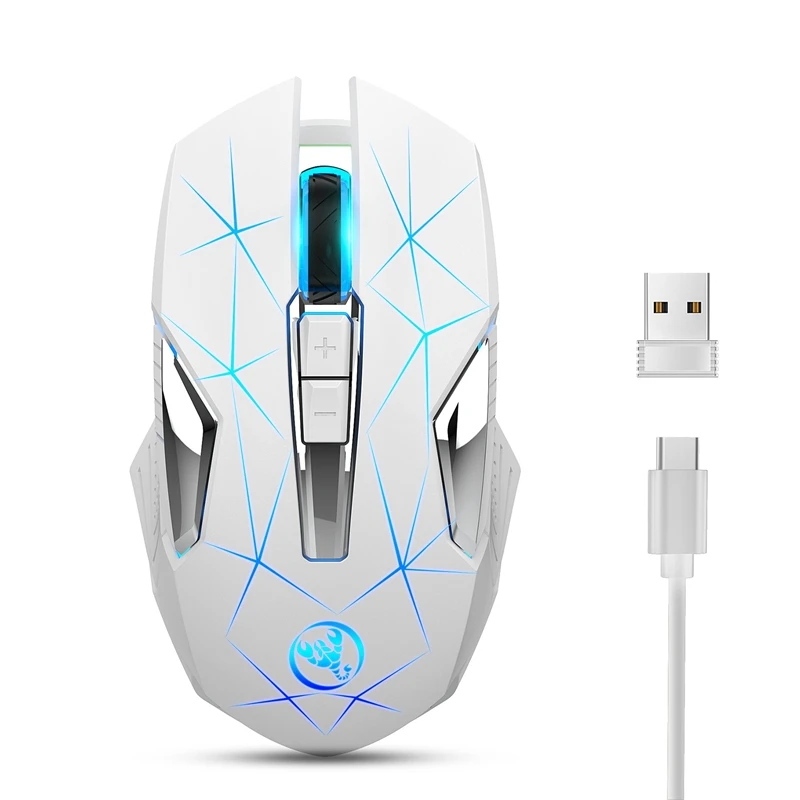 HXSJ T300 Wireless 2.4G Mouse 2400 DPI Optical Mouse RGB Backlight Mute Gaming Mouse White