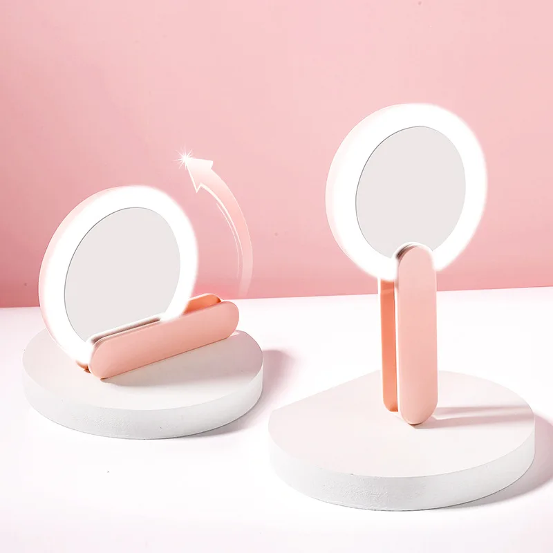 

Mini Handheld Mirror Magnetic Suction Multifunctional Double-sided Portable Folding and Rotating LED Makeup Mirror with Light
