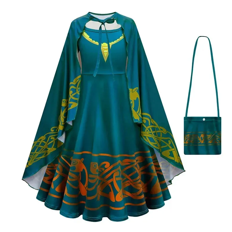 72th Anime Cosplay Brave Merida Costume for Girls Xmas Princess Dress Kids Carnival Fantasia Children birthday Halloween Party C