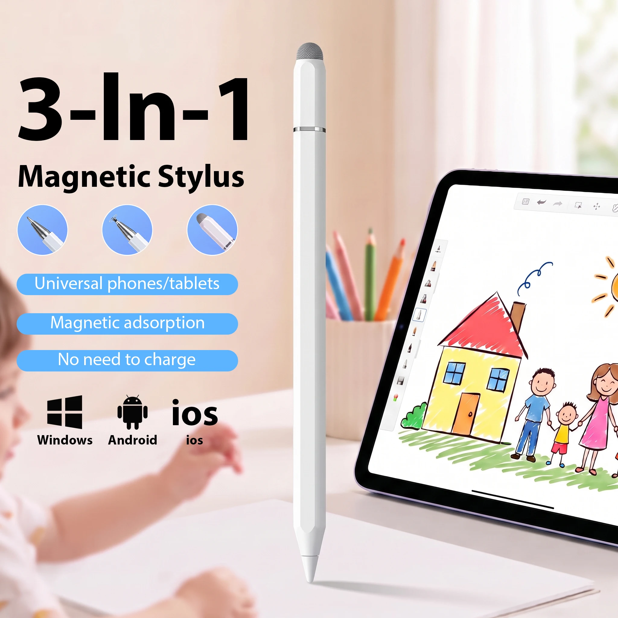 3 in 1 Magnetic Universal Stylus Pen For Android IOS Capacitive Touch Screen Pencil For Phone Pad Tablet iPhone iPad Writing Pen