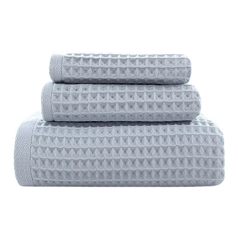 3-Piece Waffle-Pattern Towels Set Square Towel & Towel & Bath Towel For Bathroom