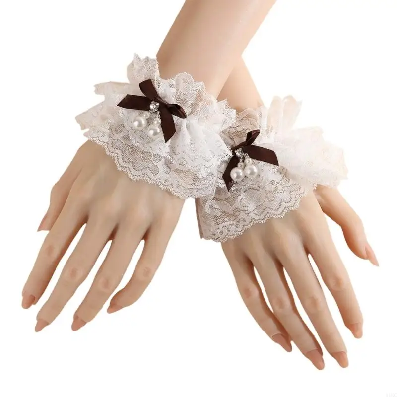 Romance Lace Wrist Cuffs Sleeves Pearls Decoration Daily Formal Wear Arm Sleeves 