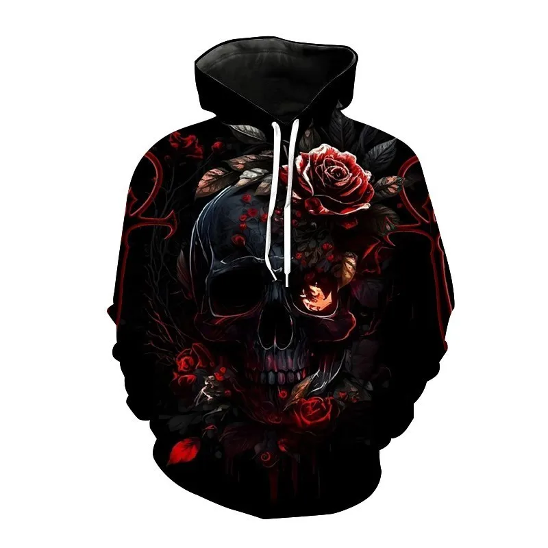 New Autumn Hip Hop Skull Hoodies 3D Printed Skull Streetwear Pullover Tops Long Sleeve Sweatshirts Men Leisure Fashion Sweatshir