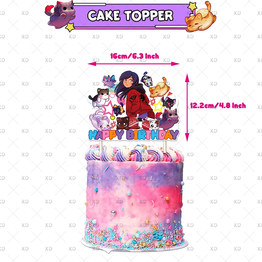 Cartoon Aphmau Meemeows Geburtstagsparty Dekorations-Set Banner Luftballons Kuchendekoration Hintergrund Cartoon-Kulisse Kindergeschenk – Detail 2