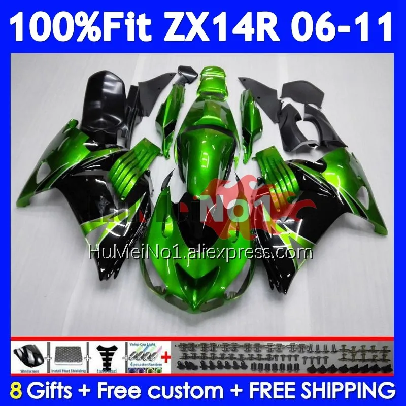 Body For KAWASAKI NINJA ZX 14R Stock green ZX14R 06 07 08 09 10 11 227No.5 ZX14 R ZX-14R 2006 2007 2008 2009 2010 2011 Fairing