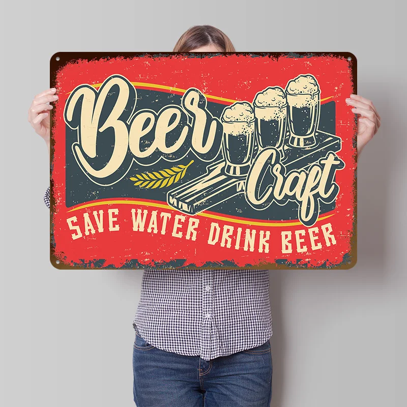 Wasser sparen, Bier trinken – individuelles Retro-Metallschild als Wandkunst für Fans, Zimmer, Zuhause und Gaming-Häuser