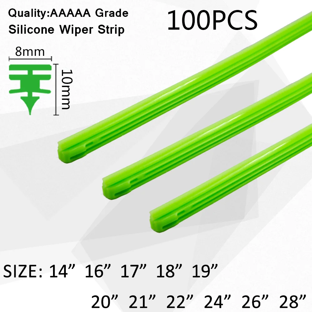 100pcs Car Wiper Windscreen Vehicle Insert Green Silicagel Strip Refill 8mm Soft 14