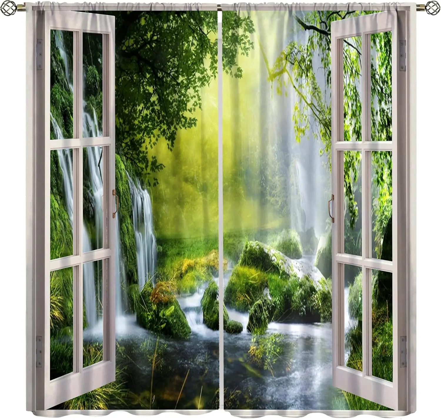 2 rideaux cascade, motif forêt tropicale, paysage naturel, pour fenêtre, design tropical, rideau esthétique pour salon