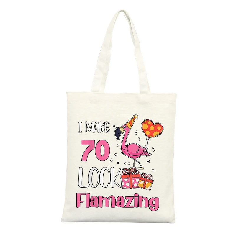 Canvas Tote Bag with Flamingo and Balloon Graphic, Ideal for Casual Use and Birthday Celebrations