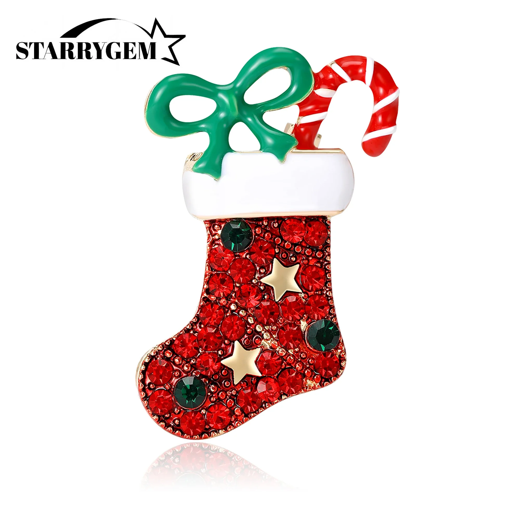 

Christmas Rhinestone Sock Brooches for Women Unisex Enamel Bow Cane Pins Office Party Friend Gifts Jewelry Accessories
