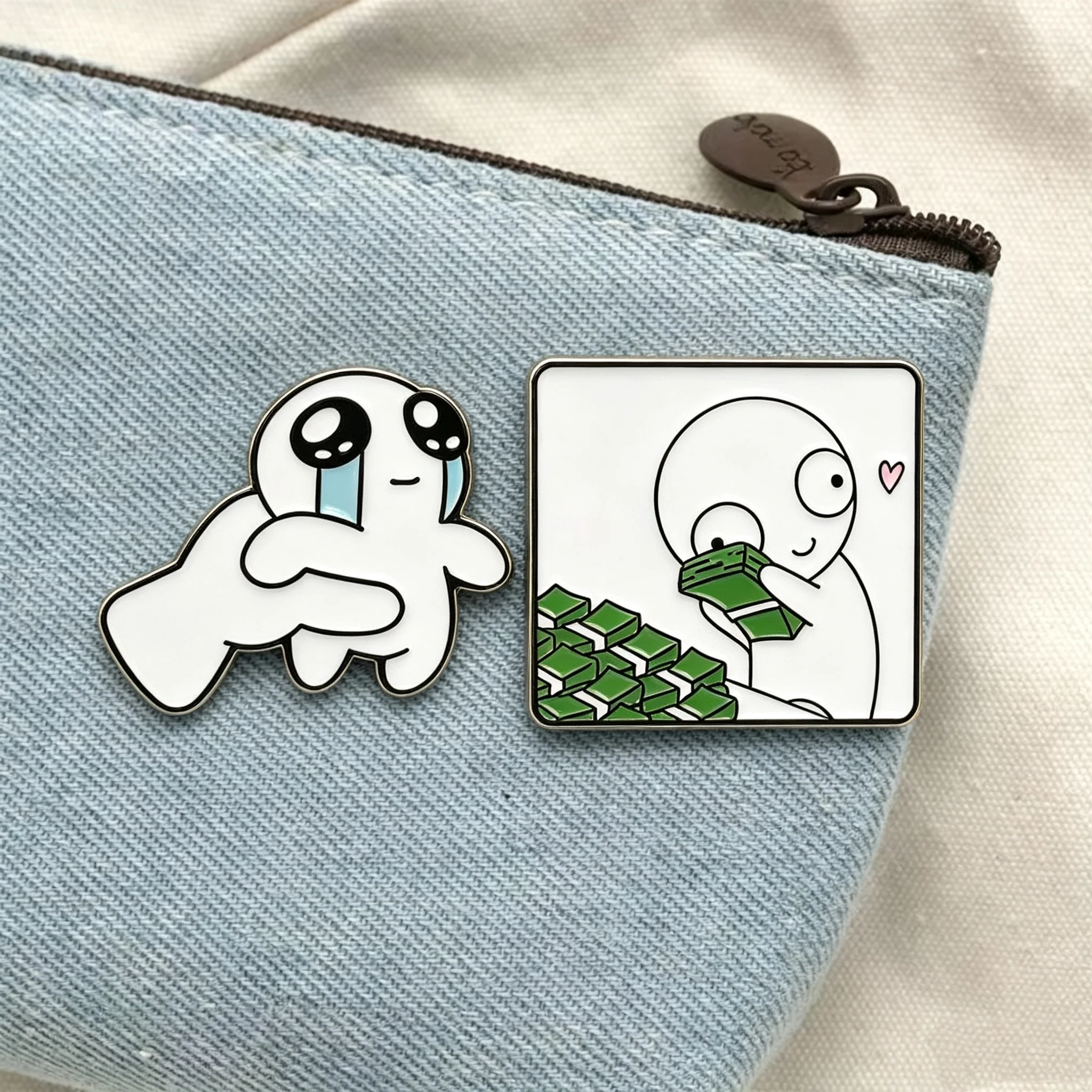 Funny Cash Lover Crying Boy Enamel Pin Set Cartoon Minimalist Character Metal Lapel Badges Backpack Denim Jacket Decor Wholesale
