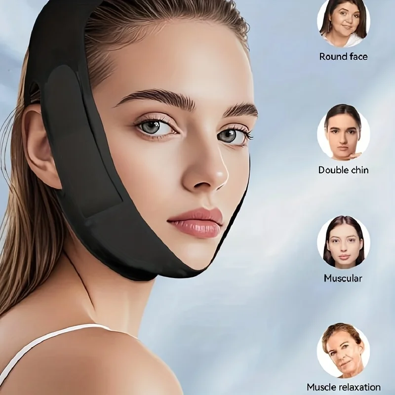 ضمادة رفع على شكل حرف V مع قناع لتقليل الذقن المزدوجة - نسيج مسامي، مقاس مريح، حزام تنغيم الوجه لشدها
