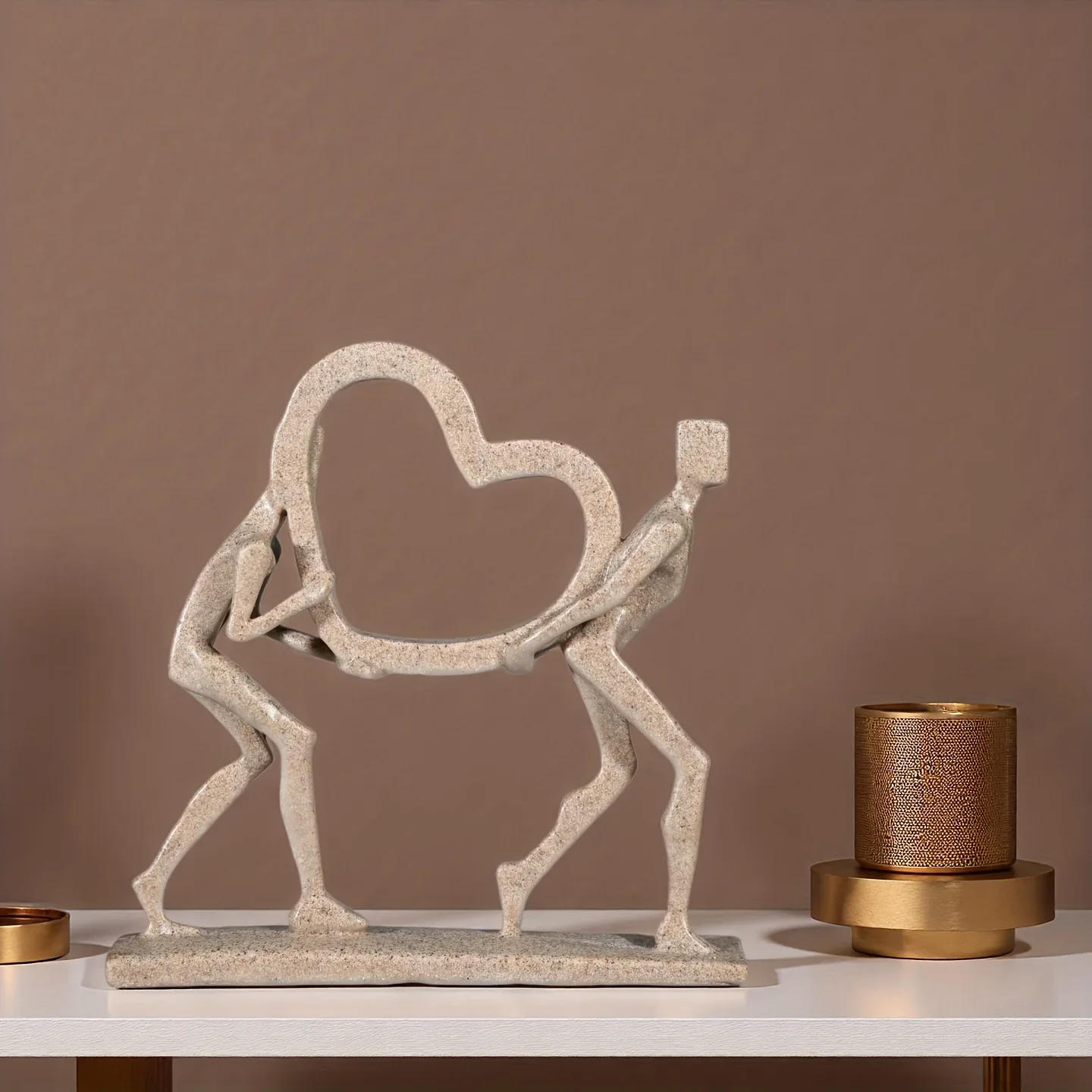 Abstract Couple Heart Decor Statue Home Office Tabletop Ornament Minimalist Resin Romantic Tabletop Decorative Sculpture Gift