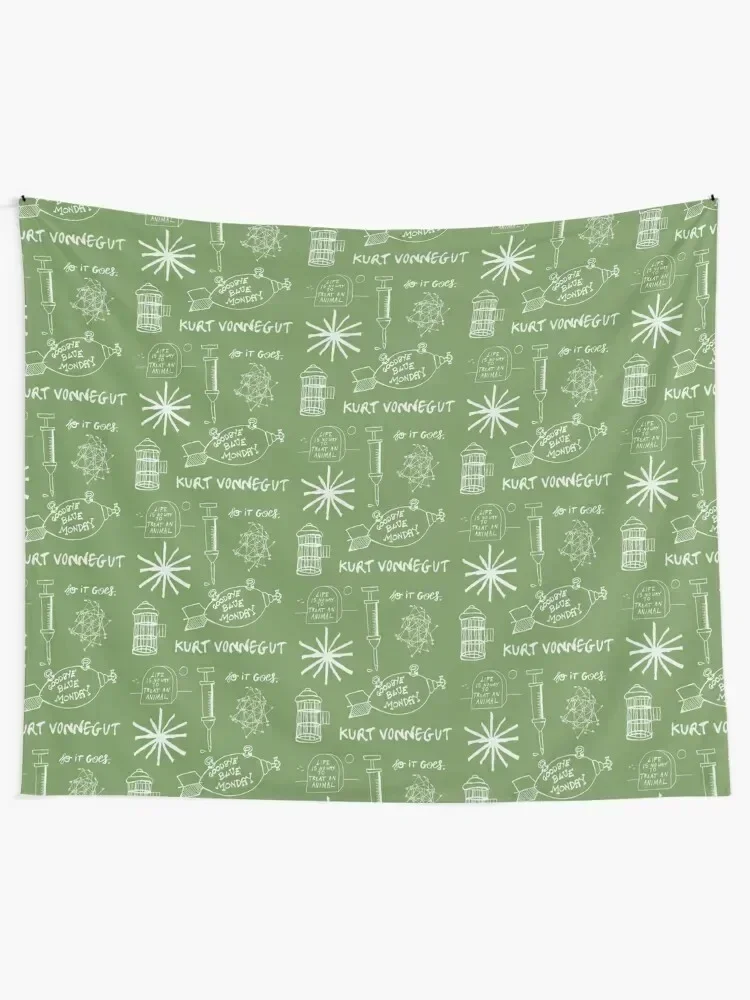 Ode to Vonnegut -- Pattern -- White/Green Tapestry Room Decor For Girls Room Decore Aesthetic Tapestry