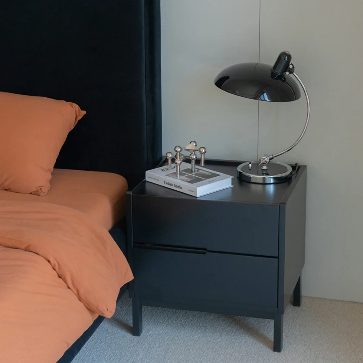 Water-based lacquered bedside table/Nordic whole black nostalgic versatile fashion classic small cabinet