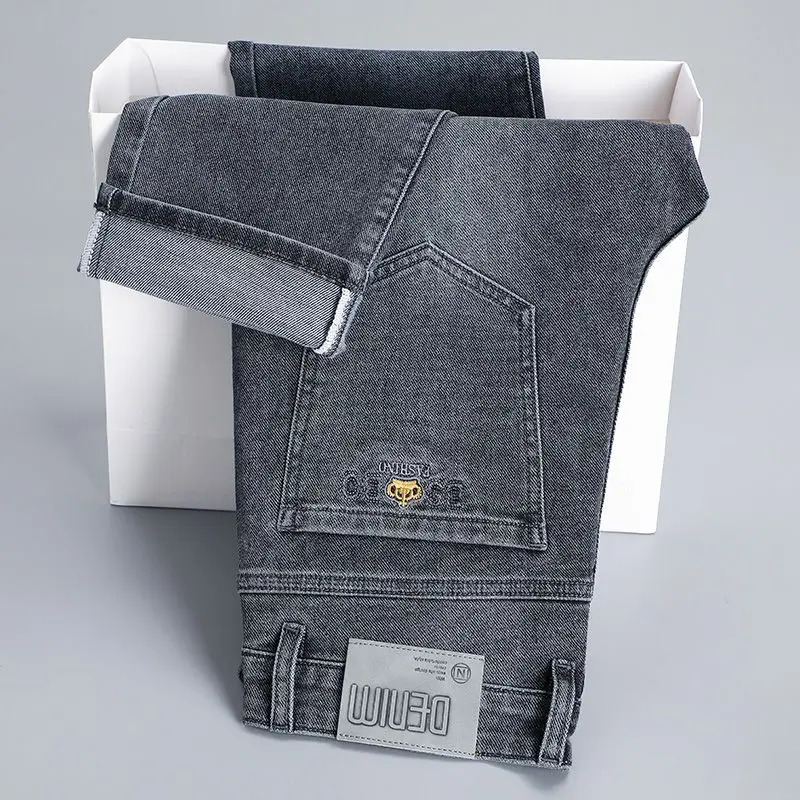 

2025 Trendy Fall Winter New Men's Slim Fit Jeans European Style Young Men's Elastic Straight Leg Pants Fashionable Outside Trade