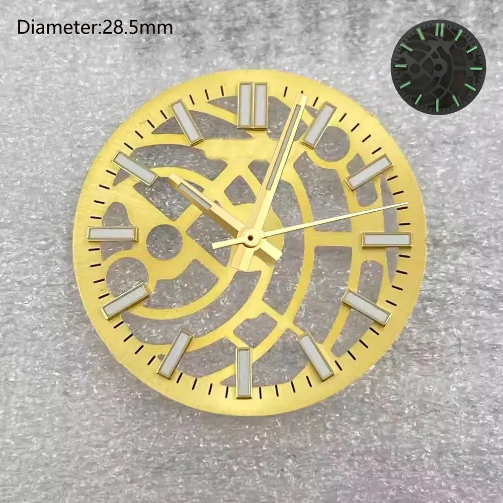 28.5mm S Logo nh35 Dial Ice Blue Rose Gold Black Open Heart Dial for nh70nh72 Movement Skeleton Movement  Dial Watch Accessories