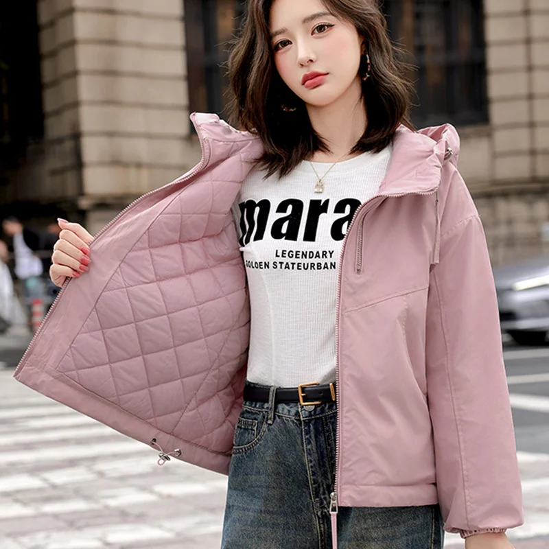 2023 neue Mit Kapuze Baumwolle Jacke Frauen Herbst Winter Verdicken Warme Windjacke Jacke Frau Chic Zipper Up Langarm Parkas Weibliche