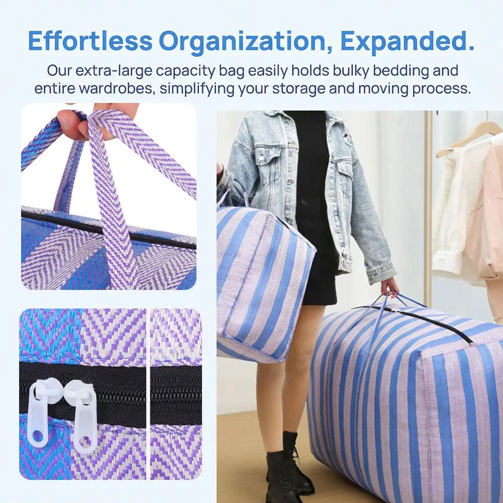 Large Capacity Nylon Woven Bag With Reinforced Handles Heavy-Duty Storage Tote For Clothes, Quilt Wardrobe Organizer S0A9