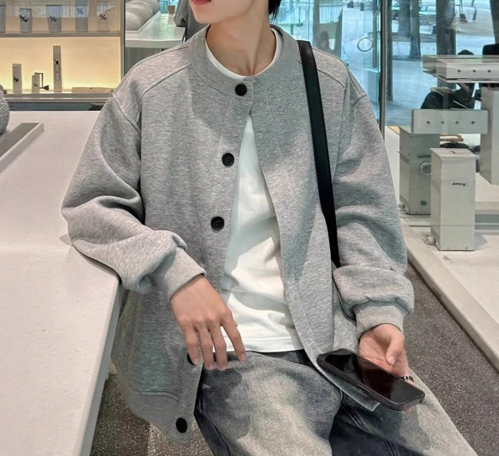 

Retro Solid Color Cardigan Sweater Men's Spring and Autumn Cleanfit Lazy Style Versatile Loose Casual Coat