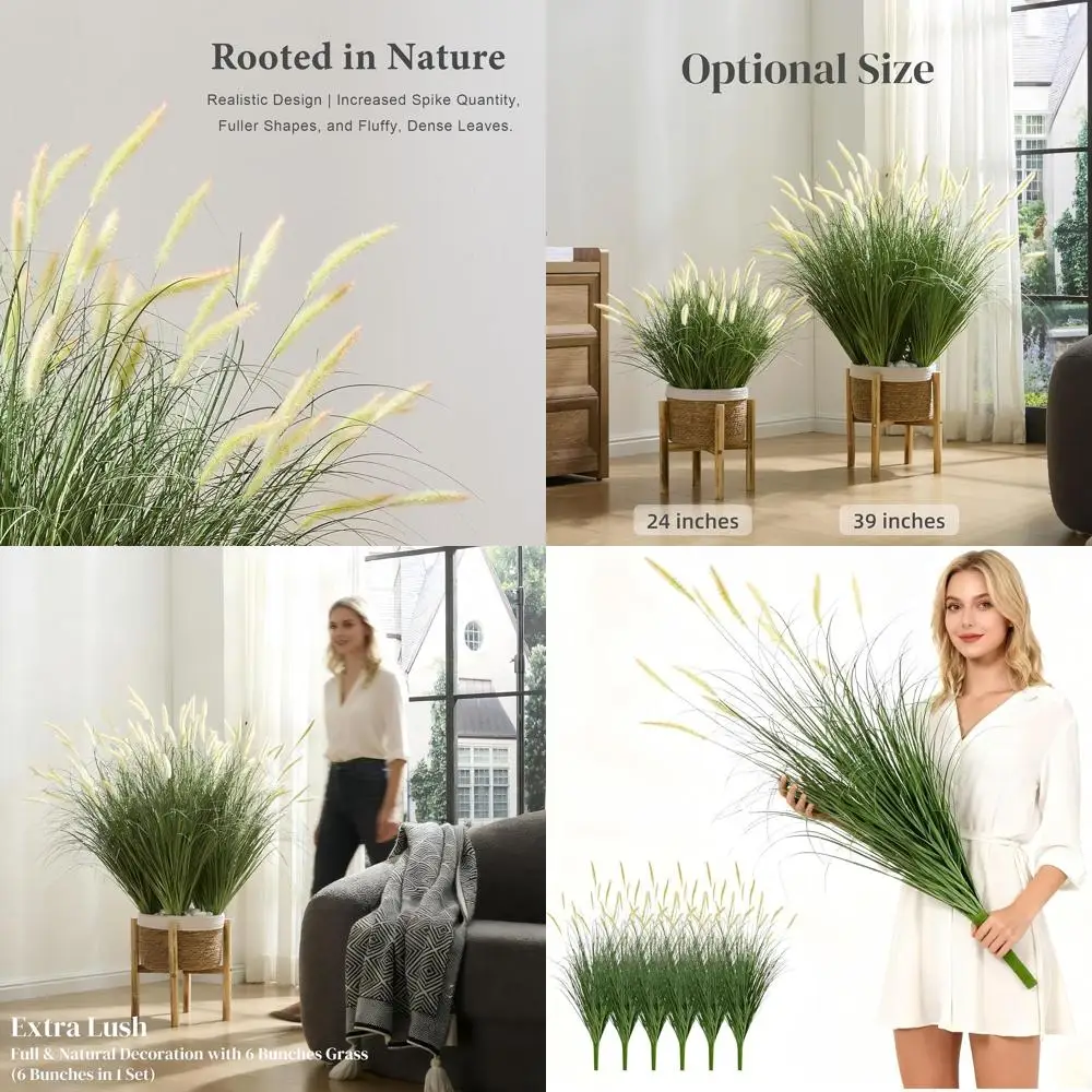 Set of 6 Extravagant Artificial Reed Grasses, 39 Tall, with 12 Dogtail Flowers, Ideal for Home and Garden Décor (Pink)