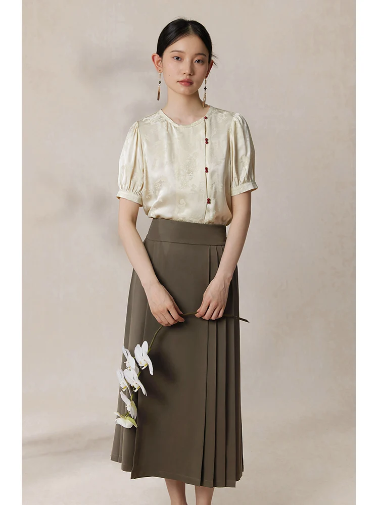 ZIQIAO New Chinese Style Acetate Shirt Improved Horse Face Classic Skirt Suit 2024 Summer Two-Pieces Suit 24ZQ92105 24ZQ92096