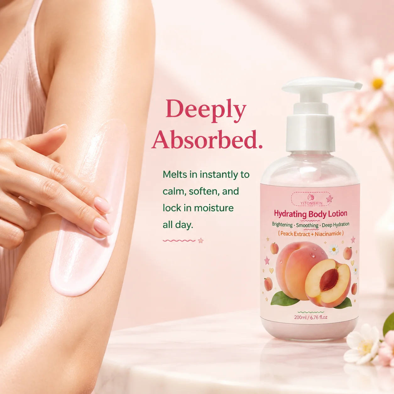 Daily Body Moisturizer with Peach & Niacinamide, Softens Keratin, Brightening & Uniform Skin Tone for All Skin Types
