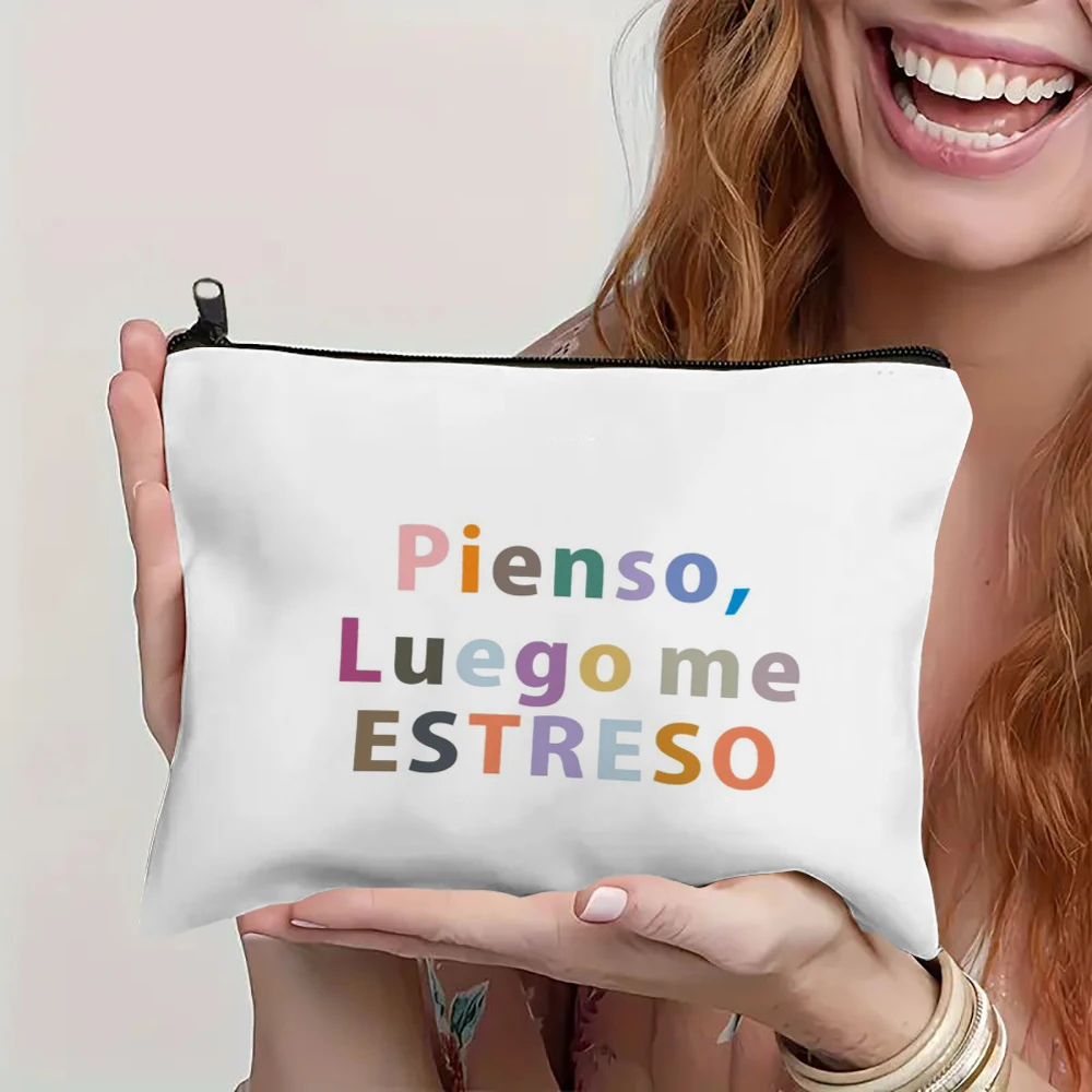 

1pc Spanish Makeup Bag Portable Zipper Cosmetic Travel Organizer Female Handbag Toiletry Pouch For Girls
