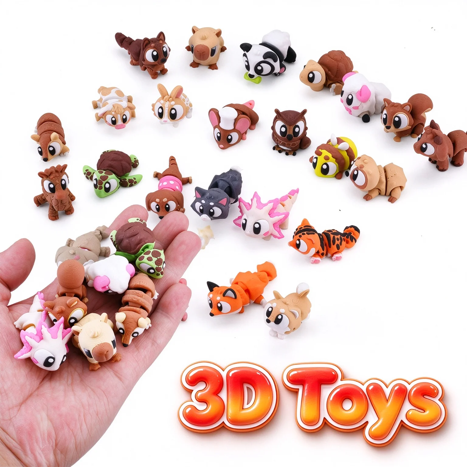 12/24Pcs 3D Printed Animal Toys Cartoon Joint Mobility Rabbit Tiger Dog Animal Figurine Ornament Home Desktop Decoration