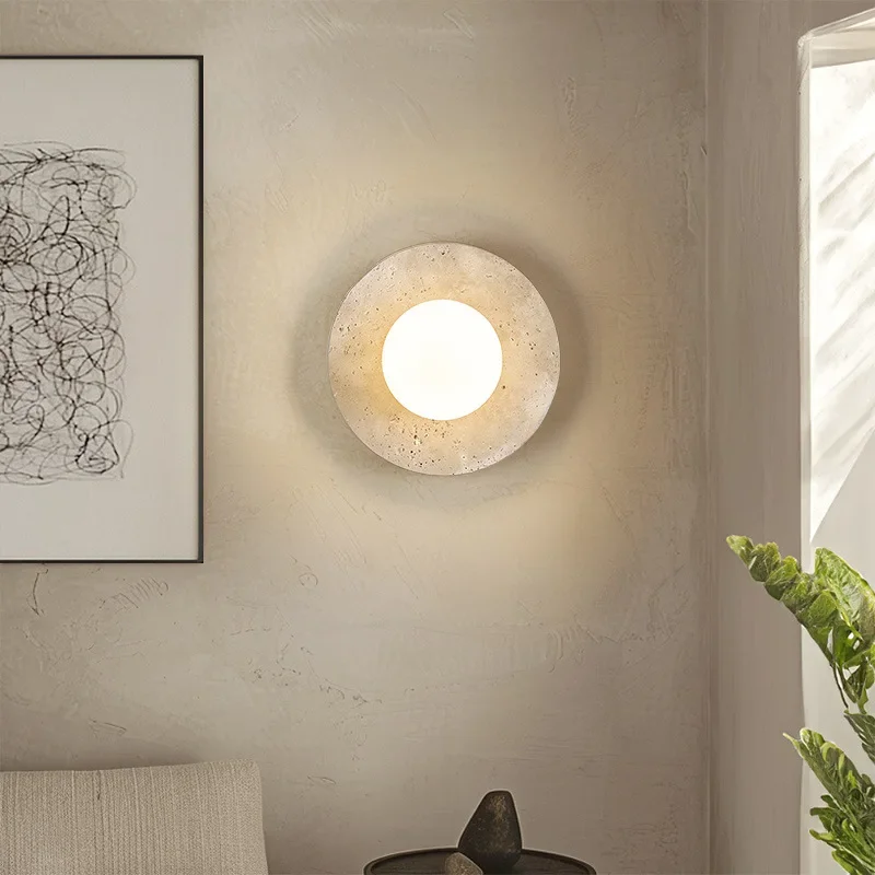 Simple Luxurious Circular Natural Stone LED Wall Lamp Bedroom Living Room Decoration Corridor Yellow