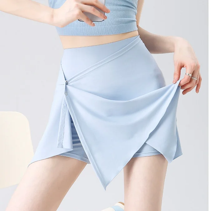 

Комплект: шорты для йоги с высокой талией и юбка для бега, женский, повседневный, облегающий, из дышащего нейлона, для активного отдыха, спортивный стиль