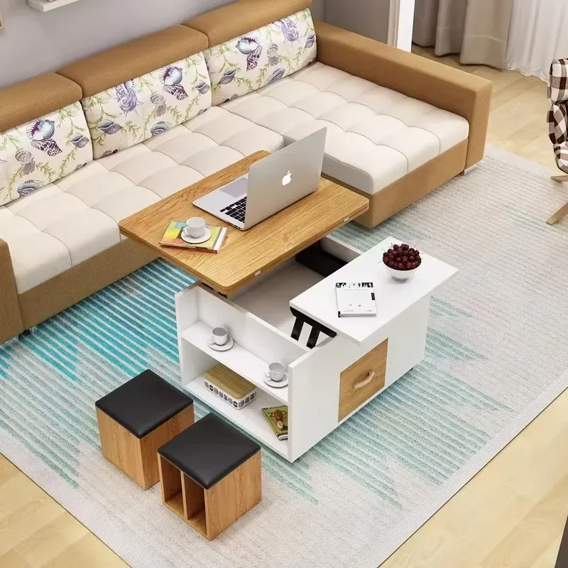 Mini 80cm Adjustable Folding Coffee and Dining Table Simple Modern Wooden Two-in-One Home Use for Small Apartment
