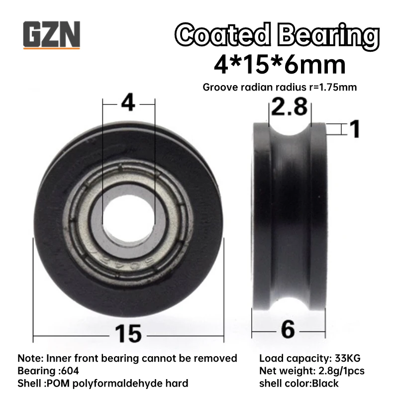 4pcs U604 624 ZZ 4*15*6 4*18*6mm  Nylon Coated Miniature Pulley Bearing Moving Door and Window U-shape Grooved Guide Wheel