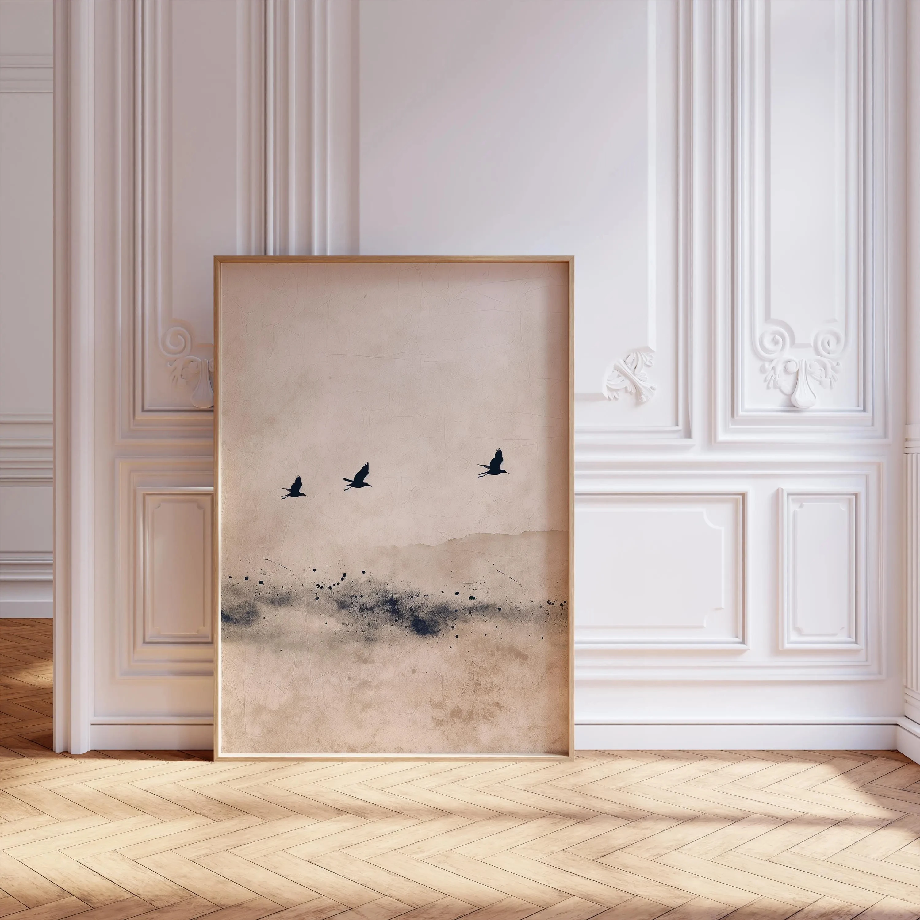 Japanese Wall Art Print Japandi Poster Neutral Minimalist Art Print  Minimalistic Decor Print Orange Sun and Green Sea Scene Art