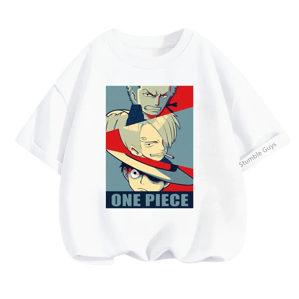 Summer One Pieces Short Sleeve Anime Zoro T-shirt Children Summer Teen Streetwear Cool Boys Clothes Girls 3-14 Years Kids Tops