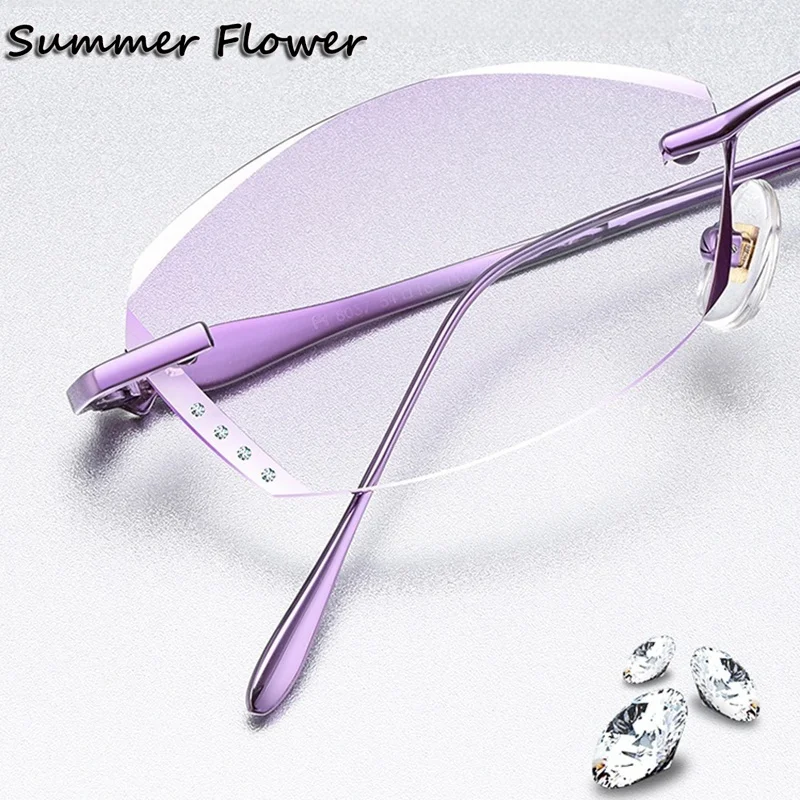 

Women Rimless Eyeglass Titanium Luxury Ultra Light Elegant Prescription Glasses Lady Optical Frameless Jewelry Diamond Gafas