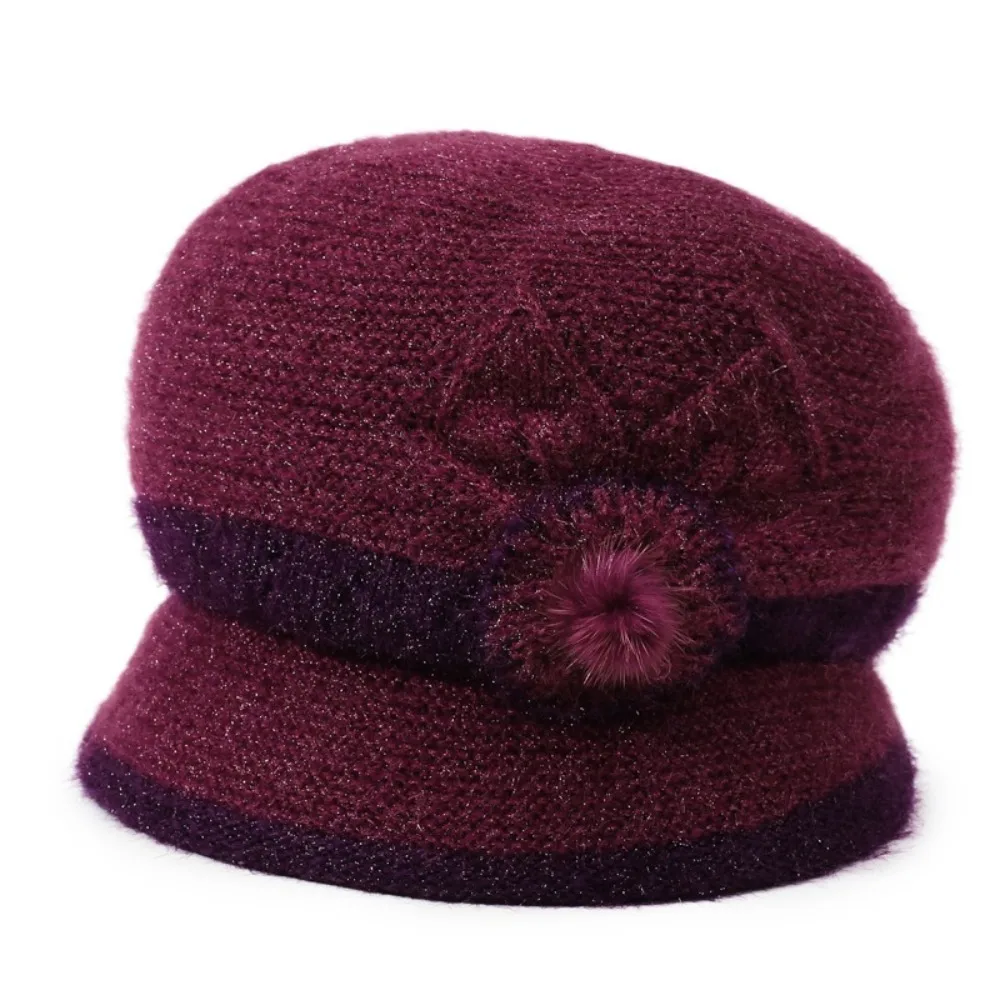 Womens Knit Beanie Thick Warm Lining Stretchy Fabric Fleece Lined Cap Wind Resistant Ear Protection Rabbit Fur Hat Cold Weather