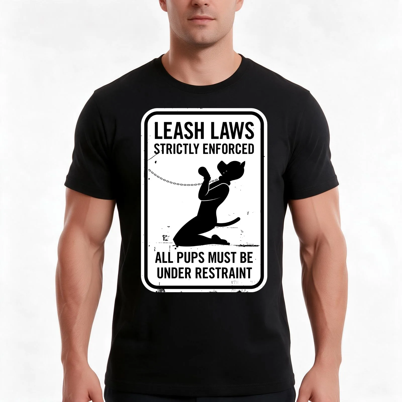 Leash Laws Strictly Enforced - pup version T-Shirt, Summer Casual Cotton Tee, Oversized Streetwear Tops, Vintage Graphic Print