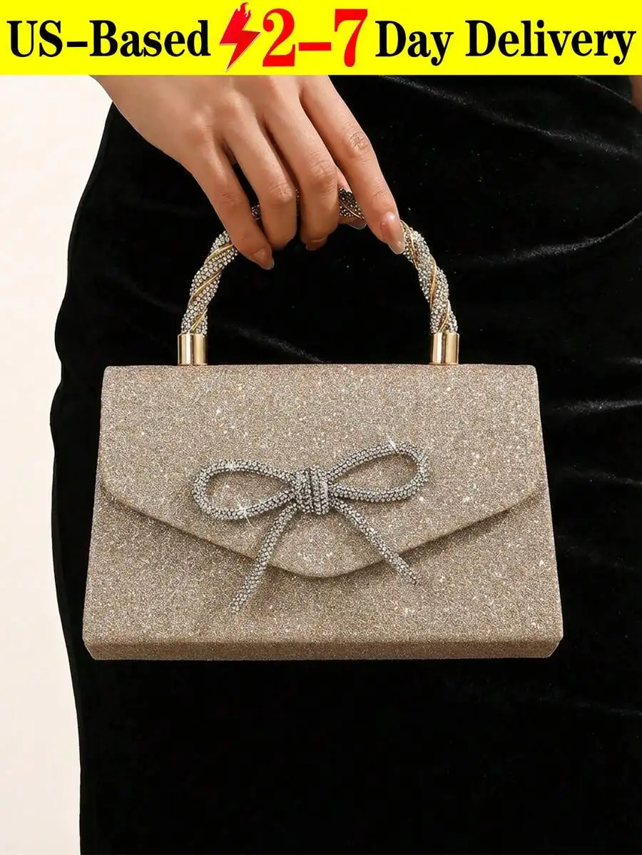 

Womens Glitter Clutch Purse With Chain Strap Detachable Evening Bag For Wedding Party Prom