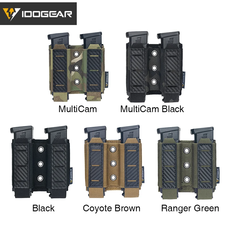 IDOGEAR Tactical Molle 9mm Mag Pouch Military Double 9mm Mag Carrier Carbon Fiber Hunting Airsoft Accessories CS Wargame