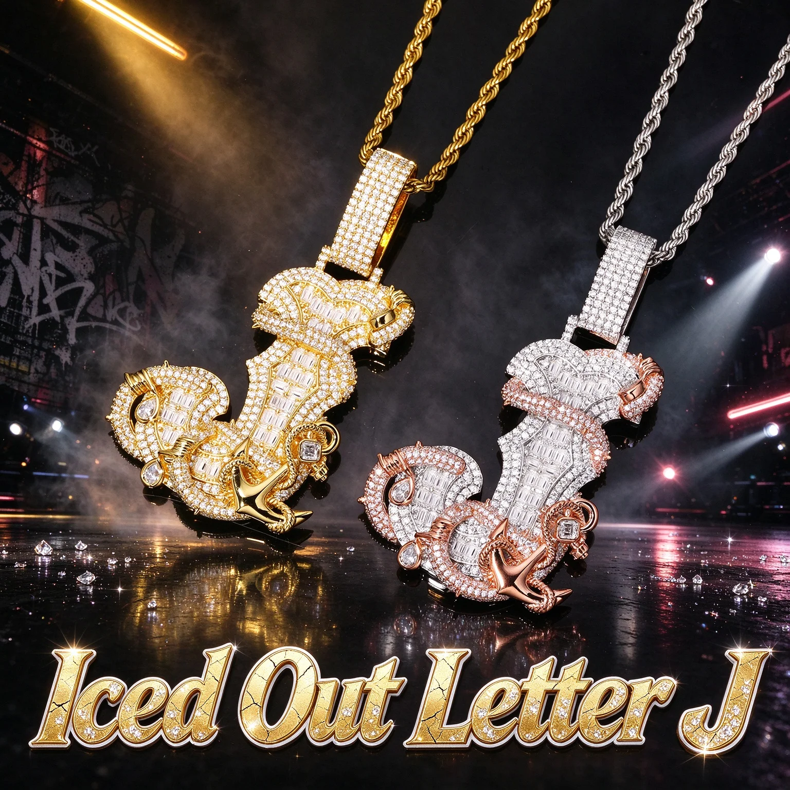 Iced Out Thorn Vine Anchor Letter J Pendant Full VVS Moissanite Hip Hop Charm Necklace For Men Rapper Party Fine Jewelry Gift