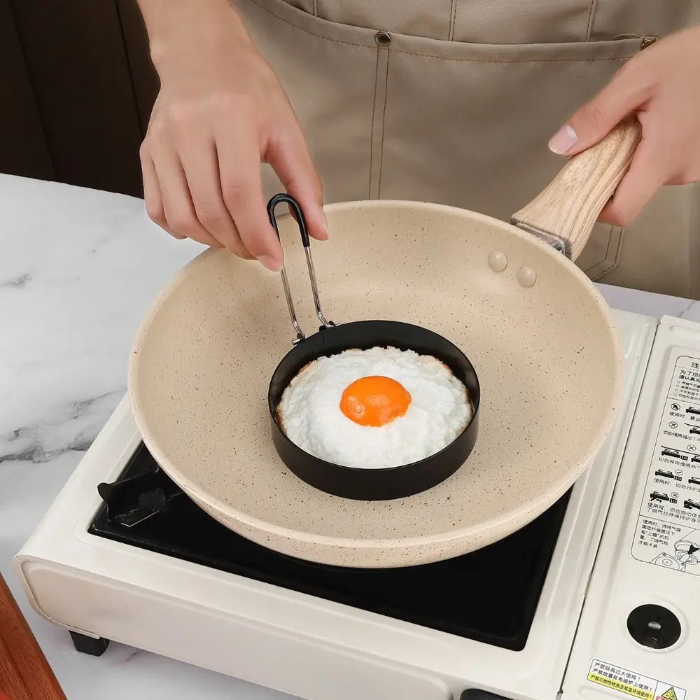 

6pcs Kitchen Gadgets Stainless Steel Fried Egg Rings Round Foldable Handle Omelette Mold Nonstick Hamburger Patties Mold Home